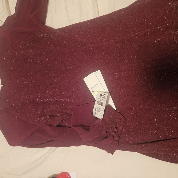 Calvin klien red sparkle long sleeve dress stretch 4 - Picture 2 of 4